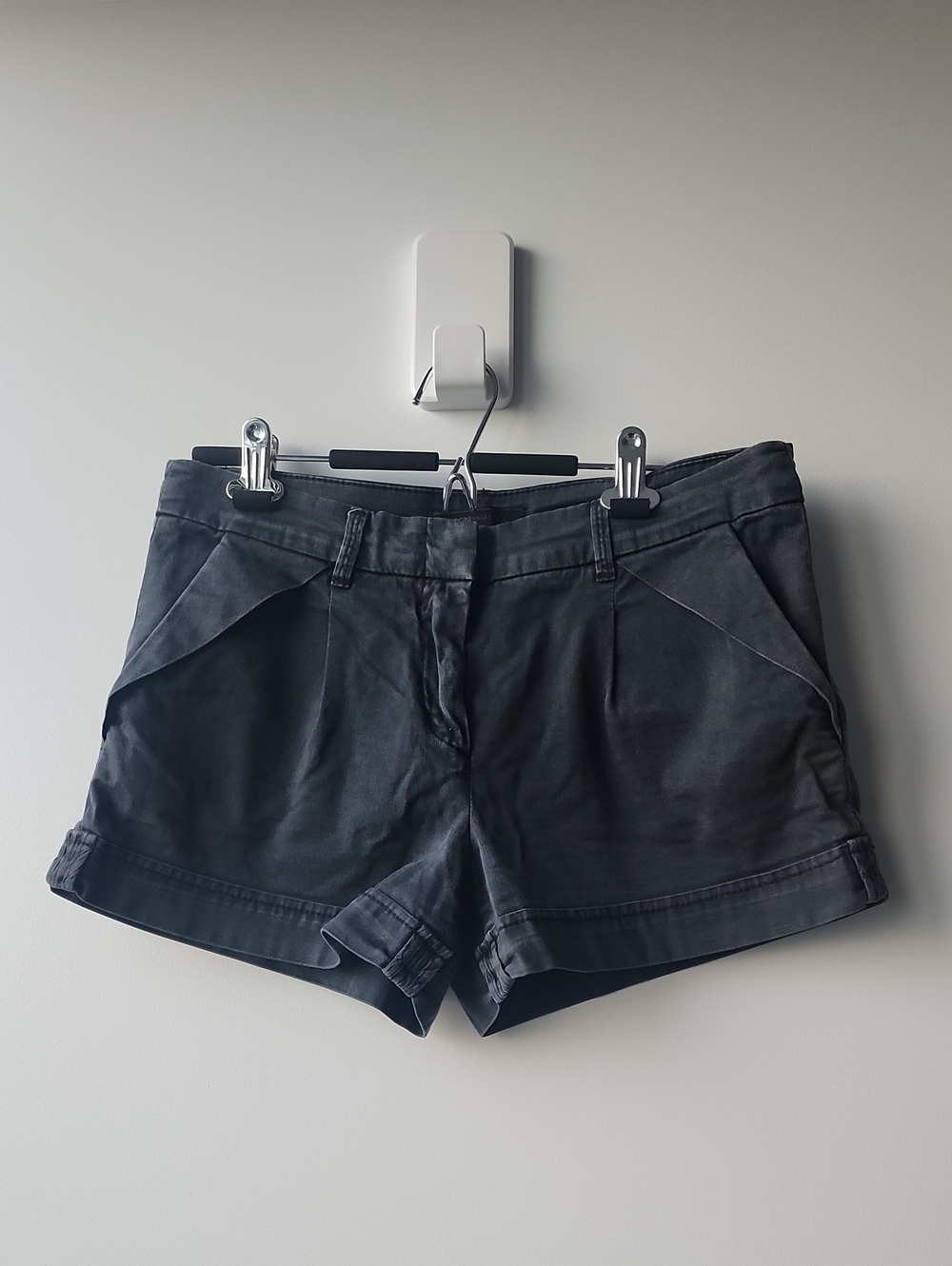 BCBGMaxAzria Benita Pleated Mini Faded Denim Low Waist Shorts
